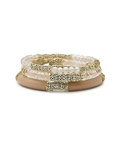 Glass Gold Plated Textured Bead Bracelet Stack