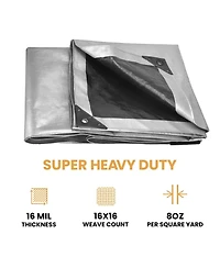 8 oz. Poly Tarpaulin 100x100 Silver & Black