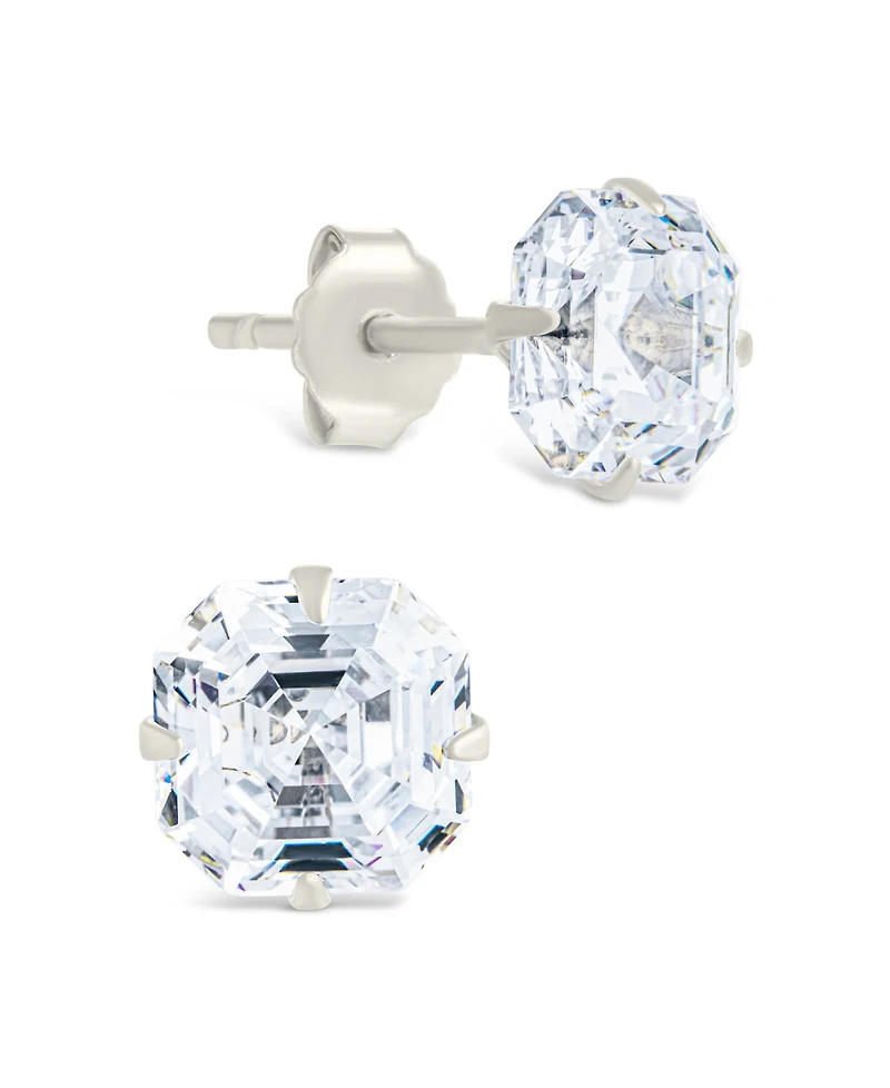 Sterling Forever Sterling Silver Asscher Cut Prong Set Stud Earrings