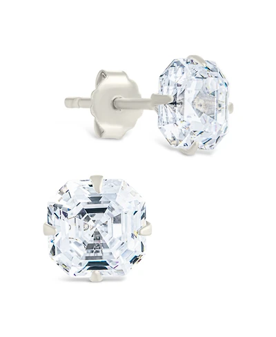Sterling Forever Sterling Silver Asscher Cut Prong Set Stud Earrings