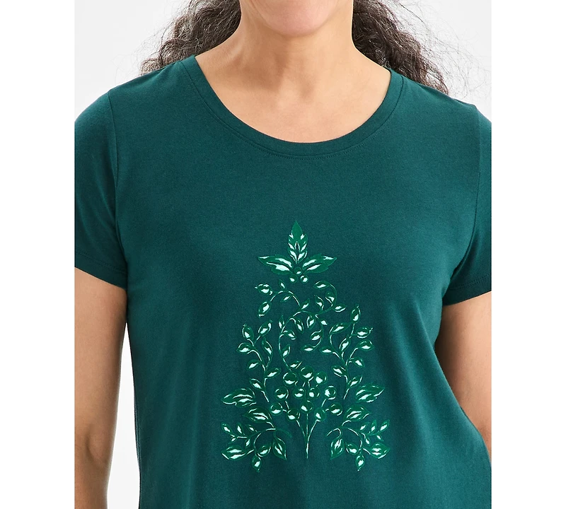 Style & Co Petite Holiday Tree Printed Scoop Neck Top, Macy's Exclusive