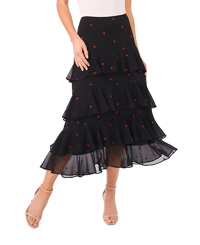 CeCe Women's Tiered Ruffle Flounce Midi Skirt