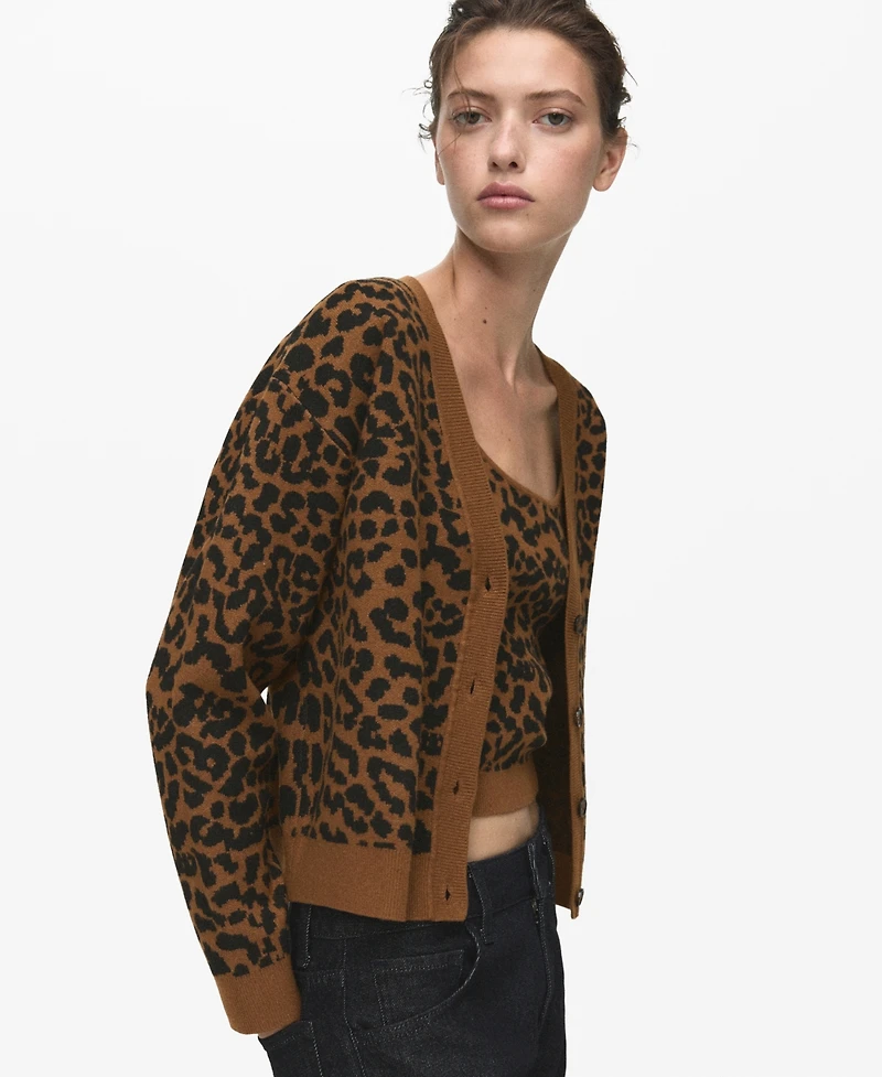 Mango Women's Leopard Knit Cardigan