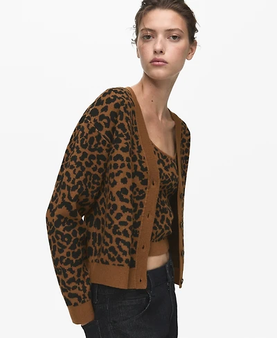 Mango Women's Leopard Knit Cardigan