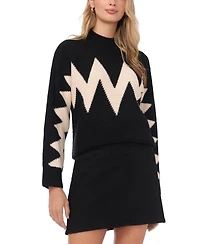 Vince Camuto Women's Zig Zag Motif Long-Sleeve Sweater