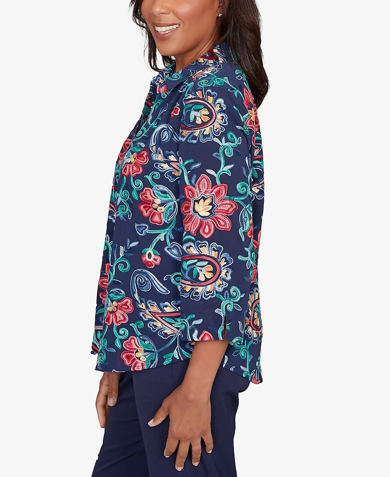 Alfred Dunner Plus Saratoga Springs Paisley Floral Two One Top with Necklace