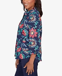 Alfred Dunner Plus Saratoga Springs Paisley Floral Two One Top with Necklace