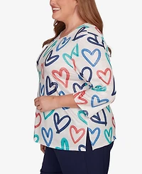Alfred Dunner Plus Saratoga Springs Tossed Heart Pattern Knit Top
