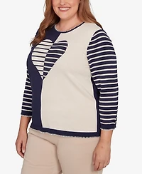 Alfred Dunner Plus Saratoga Springs Heart Motif Detail Striped Sweater