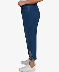 Alfred Dunner Plus Hilton Head Cross Stitch Flower Embroidery Ankle Jeans