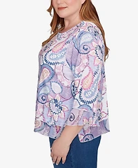 Alfred Dunner Plus Hilton Head Paisley Print Layered Hem Knit Top