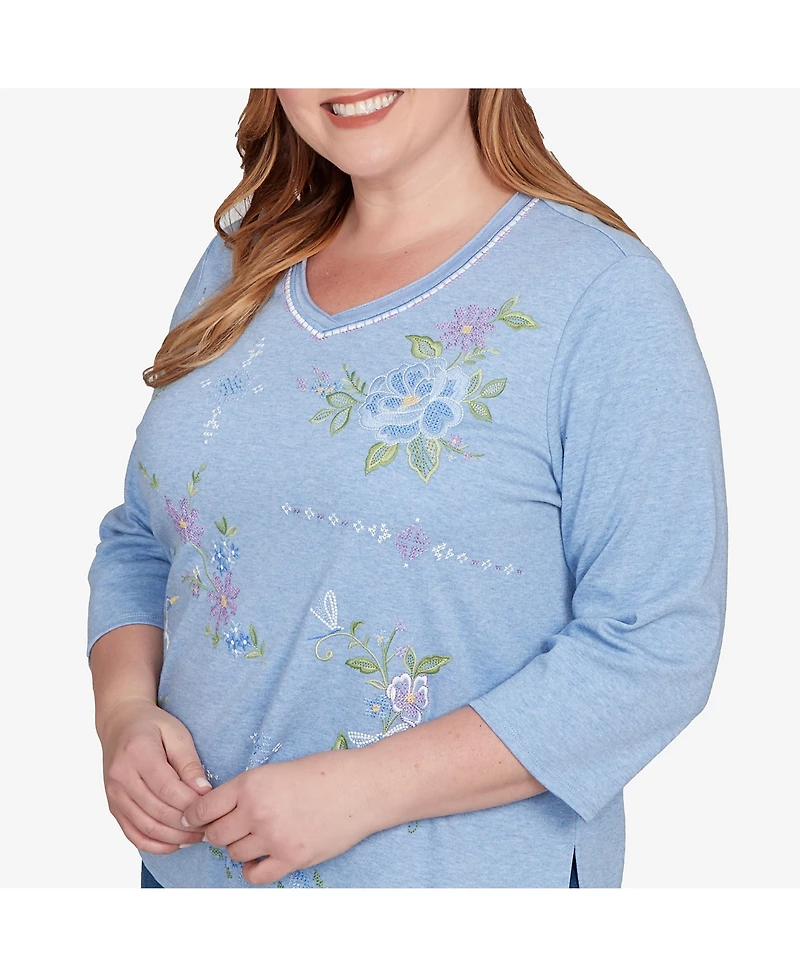 Alfred Dunner Plus Hilton Head Cross Stitched Floral Top