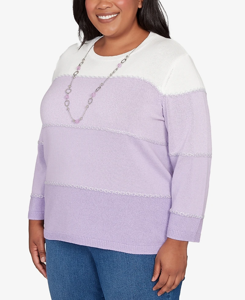 Alfred Dunner Plus Size Hilton Head Ombre Stripe Sweater with Necklace