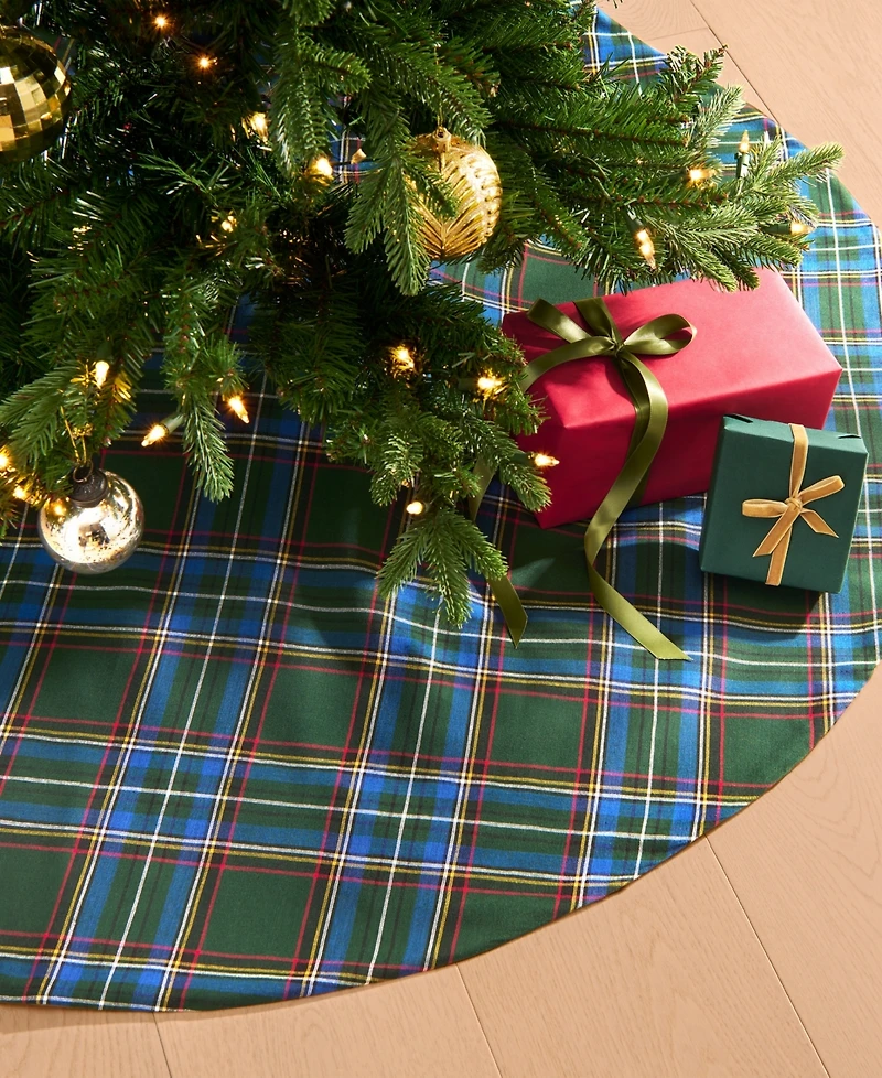 Elrene Stowe Tartan Plaid Cotton Christmas Tree Round Skirt, 48"