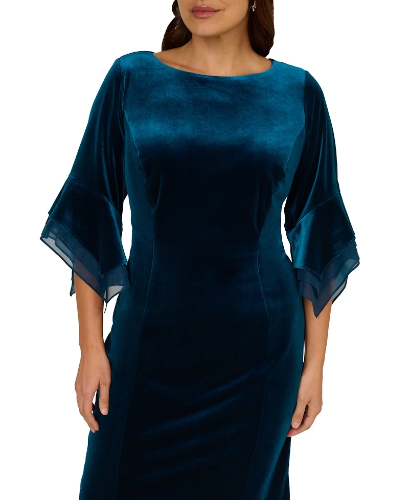 Adrianna Papell Plus Velvet Bell Sleeve Short Dress