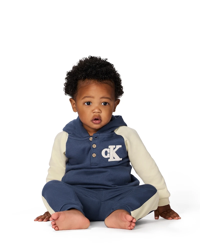 Calvin Klein Baby Boys 2-Piece Color Block Logo Fleece Hoodie and Joggers Set