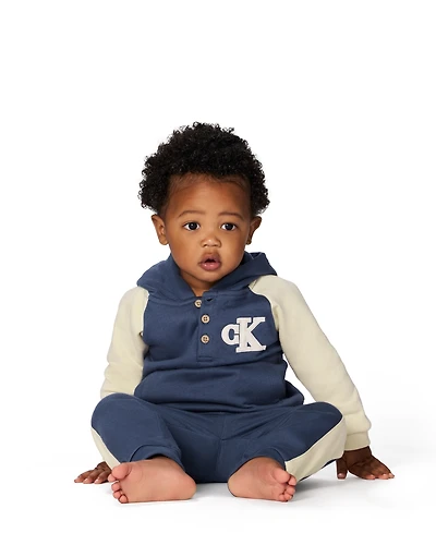 Calvin Klein Baby Boys 2-Piece Color Block Logo Fleece Hoodie and Joggers Set