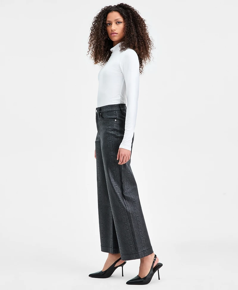 Bar Iii Women's Snakeskin-Print High Rise Wide Leg Jeans, Macy's Exclusive