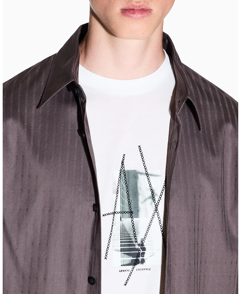 A|X Armani Exchange Men's Cotton Jacquard Wording Graphic Shirt