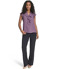 Calvin Klein Petite Solid Cap Sleeve Ruffle Front Top