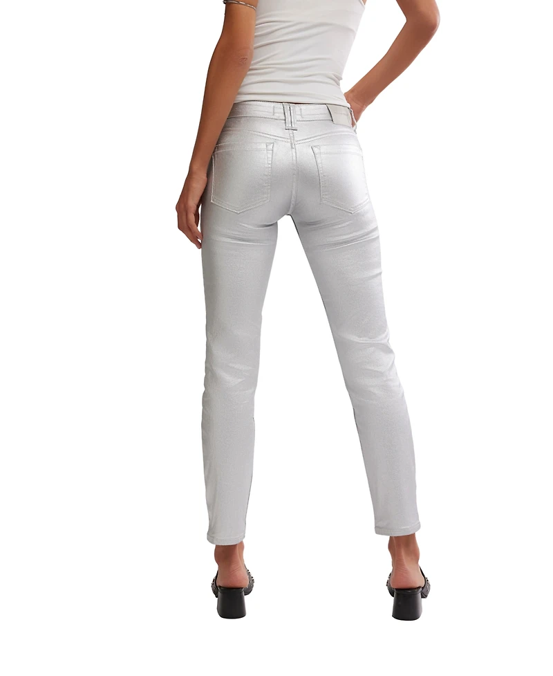Free People Women's Oracle Metallic Low-Rise Skinny Jeans