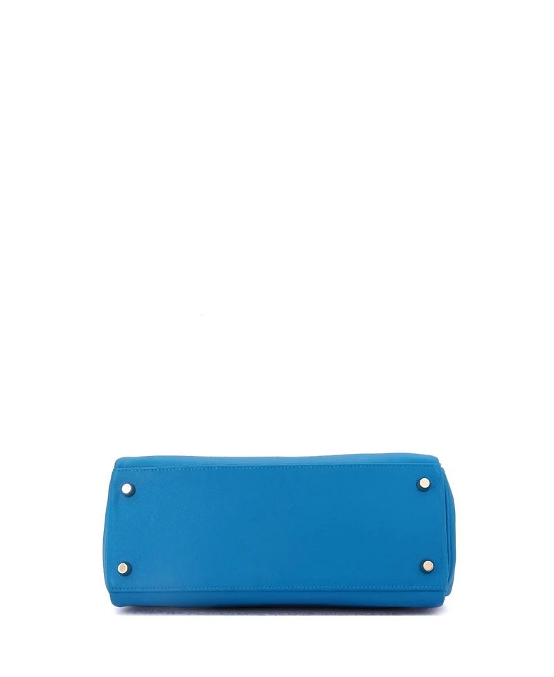 Pre-Owned Hermes Kelly 28 Handbag Blue Evercolor with Gold Hardware