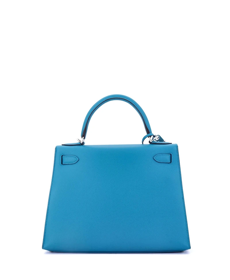 Pre-Owned HERMES Kelly 28 Handbag Blue Epsom with Palladium Hardware
