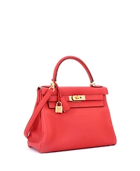 Pre-Owned Hermes Kelly 28 Handbag Red Clemence with Gold Hardware