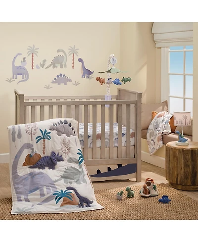 Lambs & Ivy Dino-Might 3-Piece Blue/Gray Dinosaur Nursery Baby Crib Bedding Set