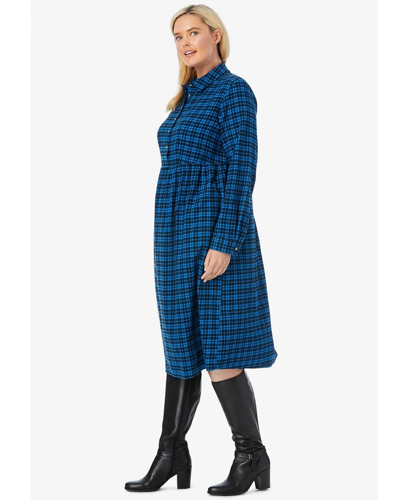 Woman Within Plus Plaid Flannel A-Line Shirtdress