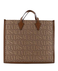 Pre-Owned Versace Large Allover Logo Convertible Tote Printed Canvas