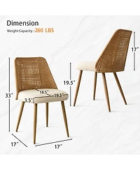 3-Piece 34.5" Round Dining Set with Wood-Look Pedestal Table and 2 Faux Rattan Back Chairs with Upholstered Seat and Tapered Legs-Maison Boucle