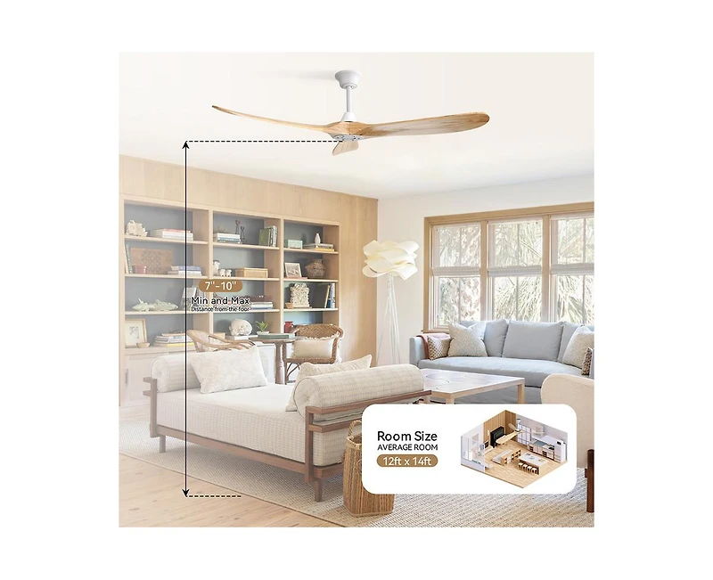 Sofucor 60-inch Modern White 3-Blade Ceiling Fans with Intelligent Remote Control and Timing Function