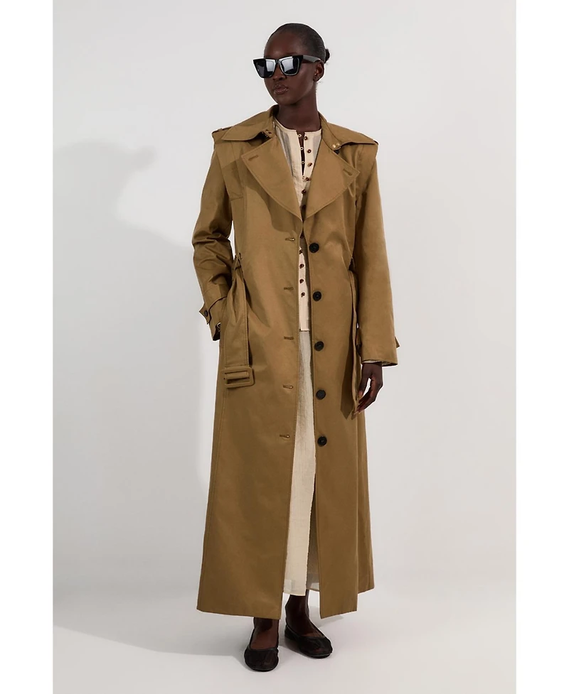 Karen Millen Women's Strong Shoulder Belted Maxi Trench Coat