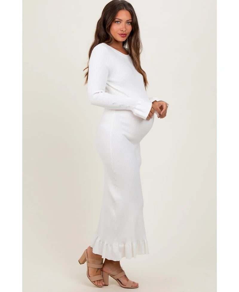 Pinkblush Black Ribbed Knit Bow Back Maternity Maxi Dress