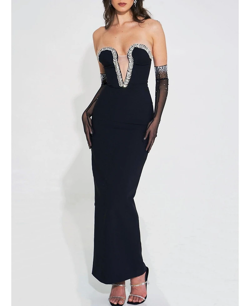 Miss Circle Women's Ivanna Black Crystal Embellished Maxi Dress