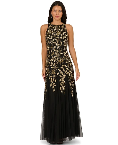 Adrianna Papell Women's Halter Neck Beaded Dress