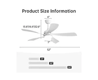 Sofucor 52-inch Modern Downrod Indoor Abs 5 Blades Led Light with Remote Control Support Six Speed Ajustable Ceiling Fan