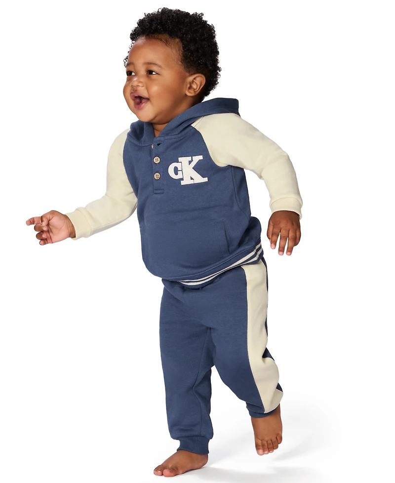 Calvin Klein Baby Boys 2-Piece Color Block Logo Fleece Hoodie and Joggers Set