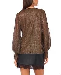 Vince Camuto Women's Metallic V-Neck Sheer-Sleeve Top