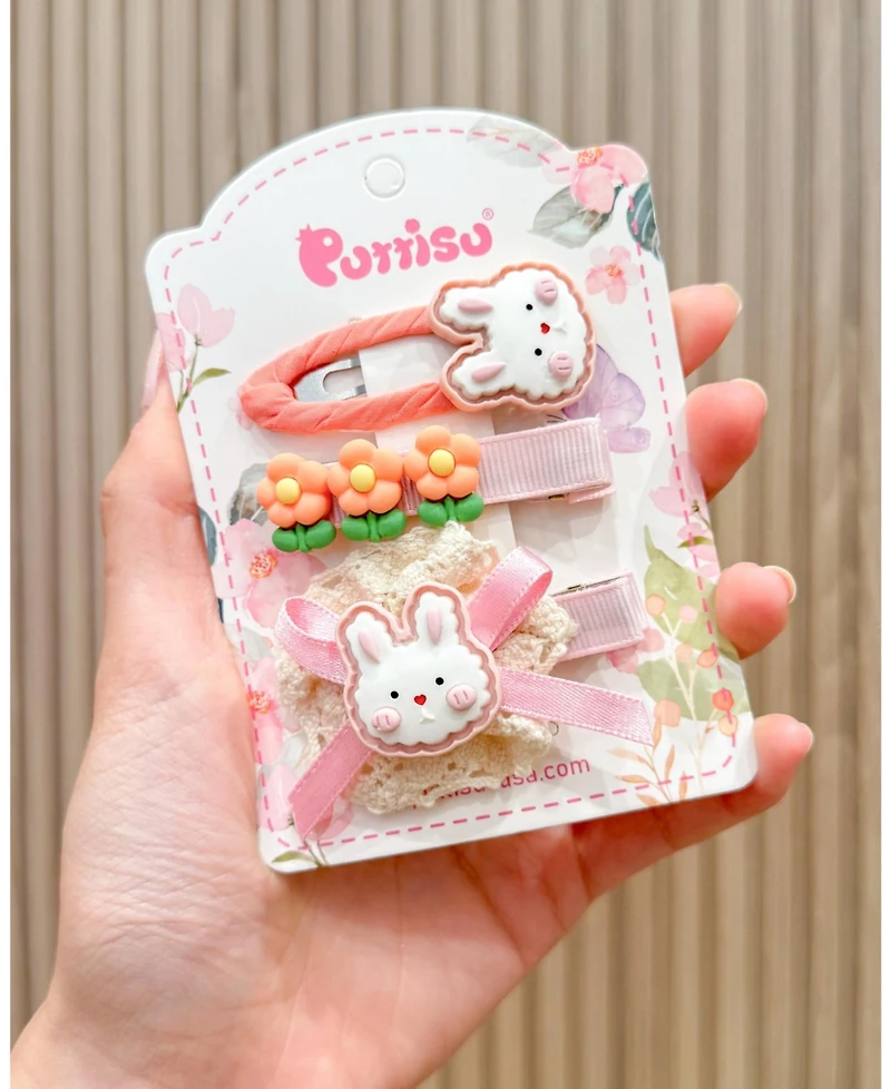 Puttisu Girls 3pc Hair Clip Set - Cookie Bunny Bloom