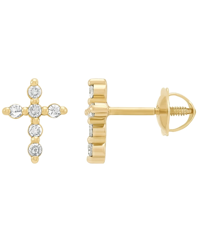 Macy's Diamond (1/10 ct. t.w.) Cross Stud Earrings in 14K Yellow Gold