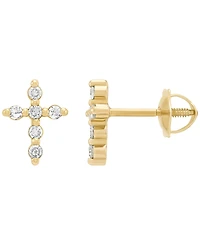 Macy's Diamond (1/10 ct. t.w.) Cross Stud Earrings in 14K Yellow Gold