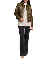 Tribal Women's Faux Leather Button-Front Collar-Accent Jacket