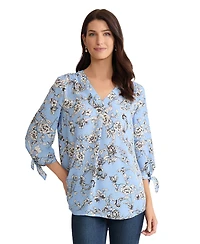 Jones New York Women's V-Neck Blouse with Tie Top