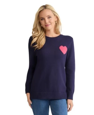 Jones New York Womens Heart Print Crewneck Sweater