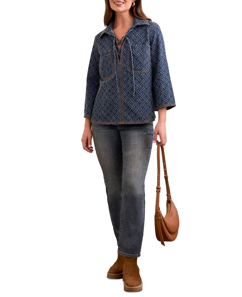Tribal Women's Textured Lightweight Collared Top