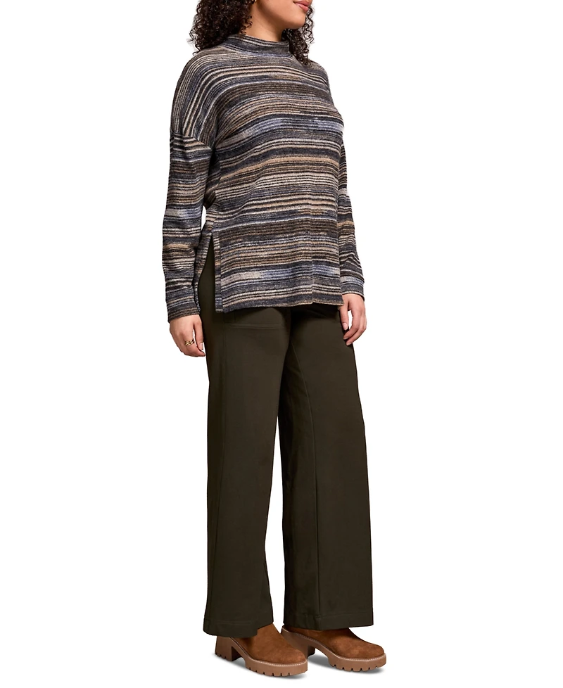 Tribal Women's Striped Mock Neck Long Sleeve Top