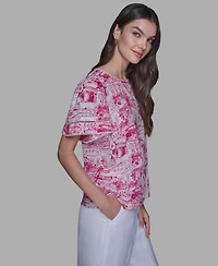 Karl Lagerfeld Paris Women's Printed Trim Detail Top