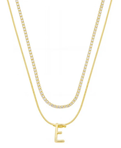 Unwritten Letter "E" Initial Snake Chain Cubic Zirconia Chain Necklace With Extender 2Pcs Set